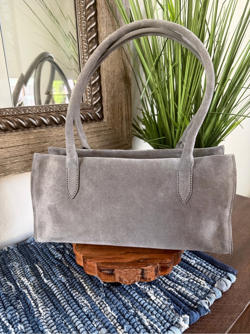 J.Crew Berkeley Structured Shoulder Bag Suede Seagull Gray East West CR296 - Picture 2 of 12